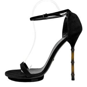Gucci Black Suede Bamboo Heel Sandals Ankle Strap Heels Size 39 Designer